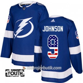 Barn Ishockey Tampa Bay Lightning Tröja Tyler Johnson 9 Adidas 2017-2018 Blå USA Flag Fashion Authentic